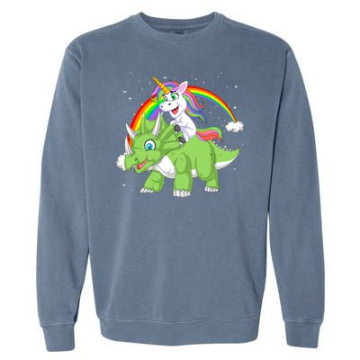 Unicorn Riding Triceratops Dinosaur Garment-Dyed Sweatshirt