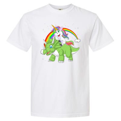 Unicorn Riding Triceratops Dinosaur Garment-Dyed Heavyweight T-Shirt