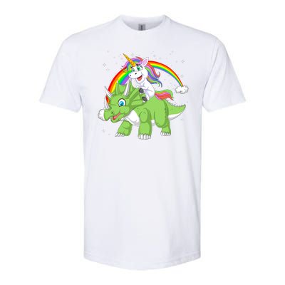 Unicorn Riding Triceratops Dinosaur Softstyle® CVC T-Shirt