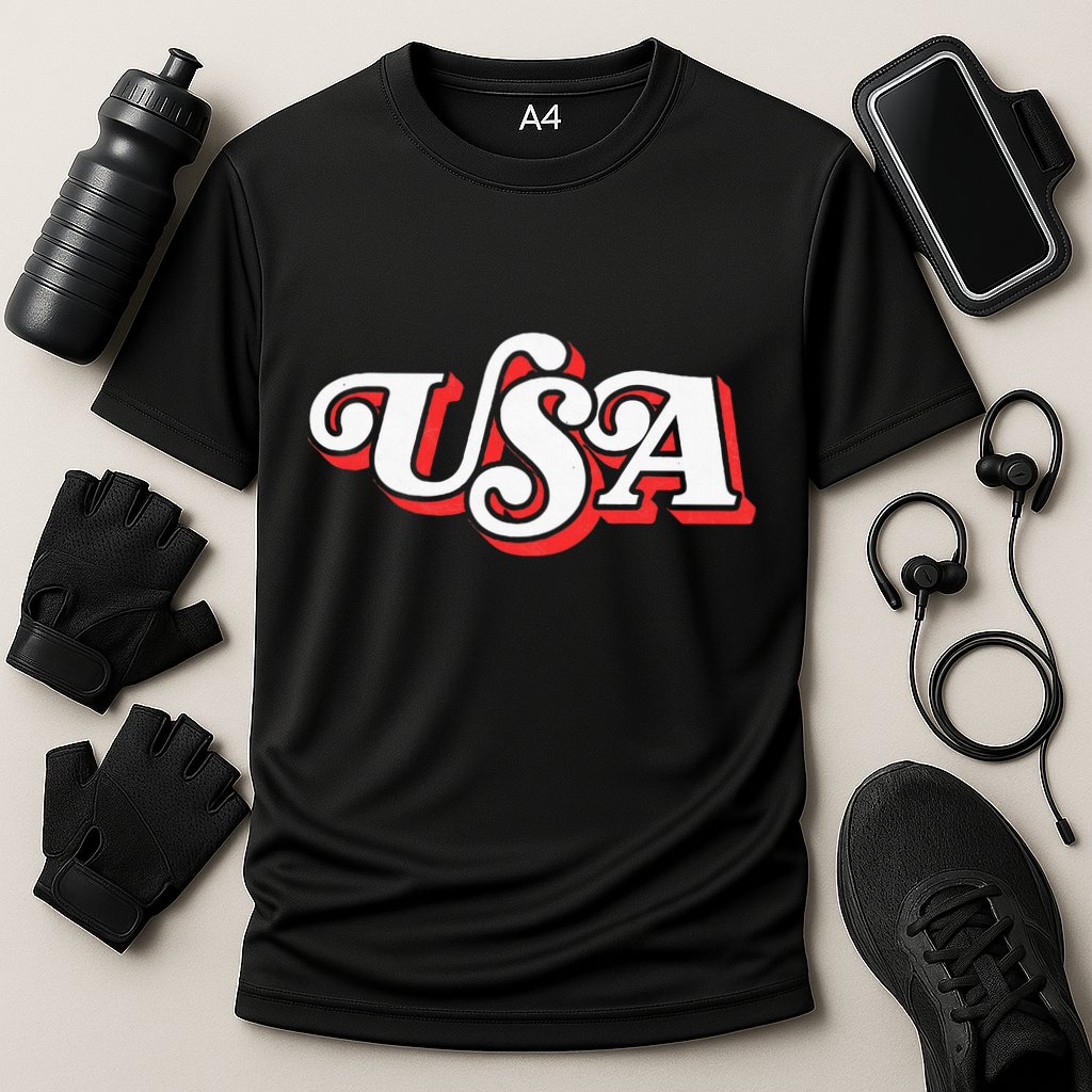 Usa Retro Typography Patriotic Cooling Performance Crew T-Shirt