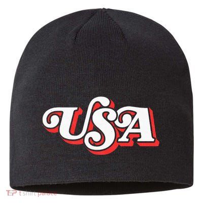 Usa Retro Typography Patriotic Sustainable Beanie