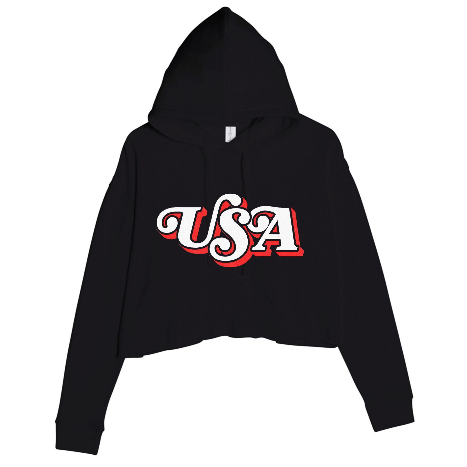 Usa Retro Typography Patriotic Crop Fleece Hoodie