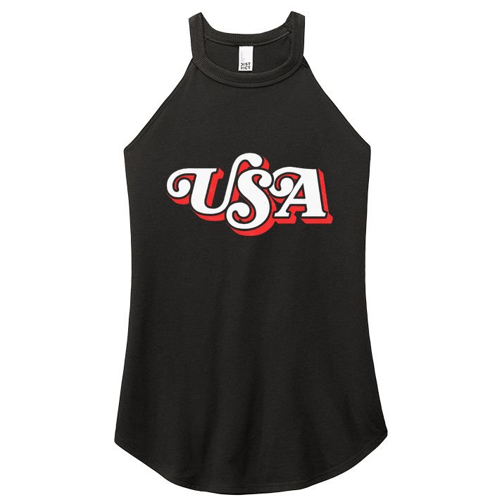 Usa Retro Typography Patriotic Women's Perfect Tri Rocker Tank
