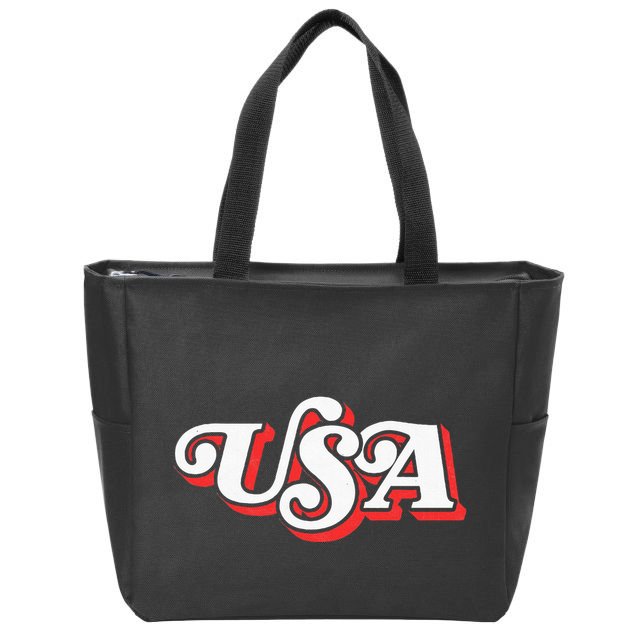Usa Retro Typography Patriotic Zip Tote Bag