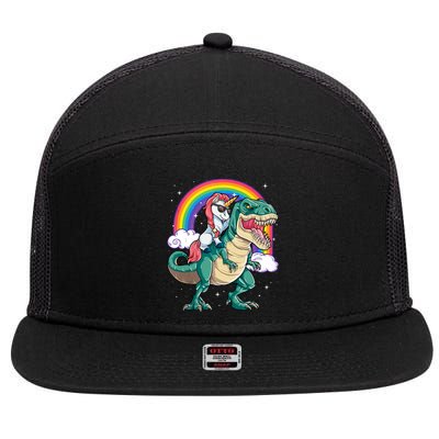 Unicorn Riding T Rex Dinosaur Rainbow Tank Top 7 Panel Mesh Trucker Snapback Hat