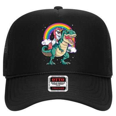 Unicorn Riding T Rex Dinosaur Rainbow Tank Top High Crown Mesh Back Trucker Hat