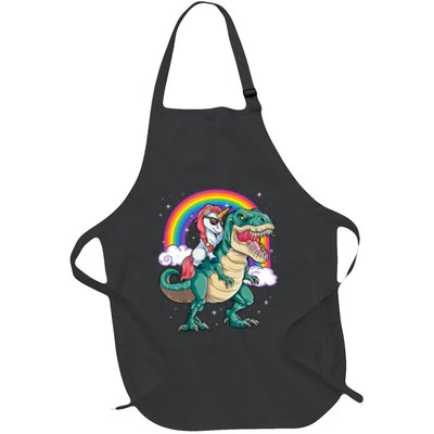 Unicorn Riding T Rex Dinosaur Rainbow Tank Top Full-Length Apron With Pockets