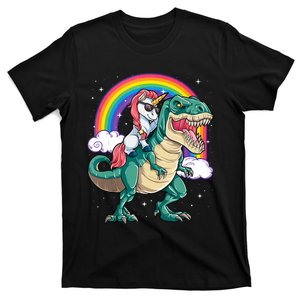 Unicorn Riding T Rex Dinosaur Rainbow Tank Top T-Shirt