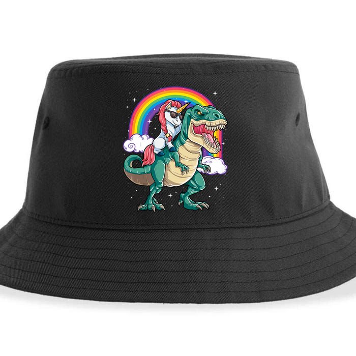 Unicorn Riding T Rex Dinosaur Rainbow Tank Top Sustainable Bucket Hat