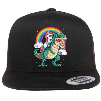 Unicorn Riding T Rex Dinosaur Rainbow Tank Top Flat Bill Trucker Hat