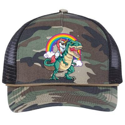 Unicorn Riding T Rex Dinosaur Rainbow Tank Top Retro Rope Trucker Hat Cap