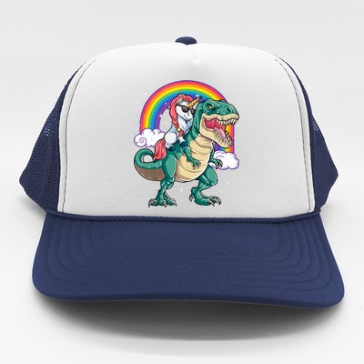 Unicorn Riding T Rex Dinosaur Rainbow Tank Top Trucker Hat