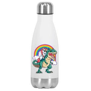 Unicorn Riding T Rex Dinosaur Rainbow Tank Top Stainless Steel Insulated Water Bottle