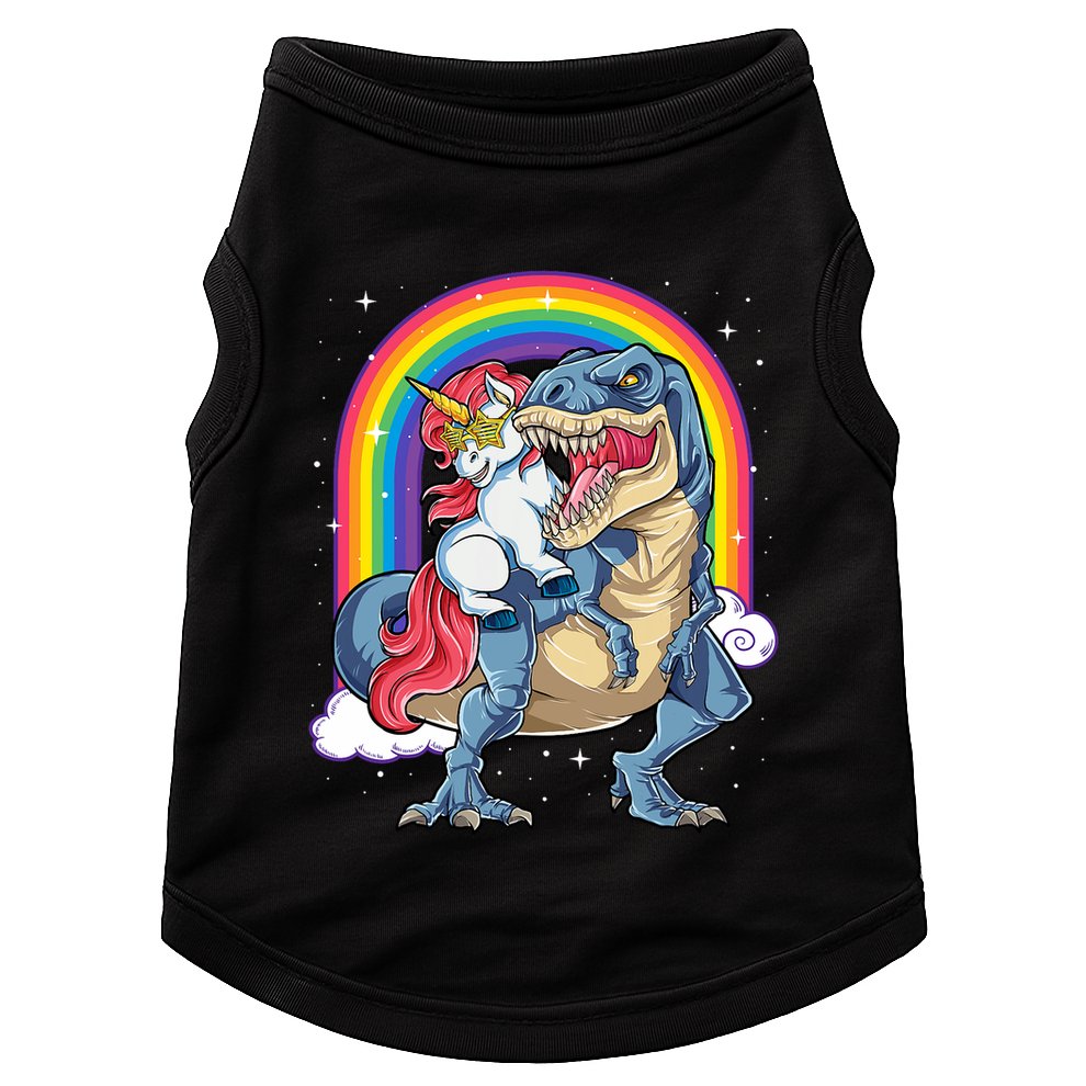 Unicorn Riding T Rex Dinosaur Rainbow Doggie Tank