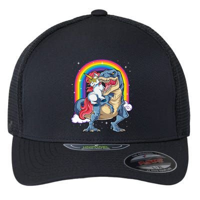 Unicorn Riding T Rex Dinosaur Rainbow Flexfit Unipanel Trucker Cap
