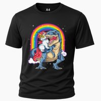 Unicorn Riding T Rex Dinosaur Rainbow Performance Shirt