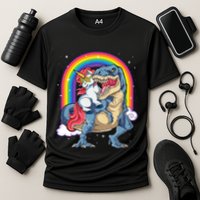 Unicorn Riding T Rex Dinosaur Rainbow Performance Shirt