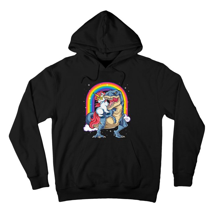 Unicorn Riding T Rex Dinosaur Rainbow Hoodie