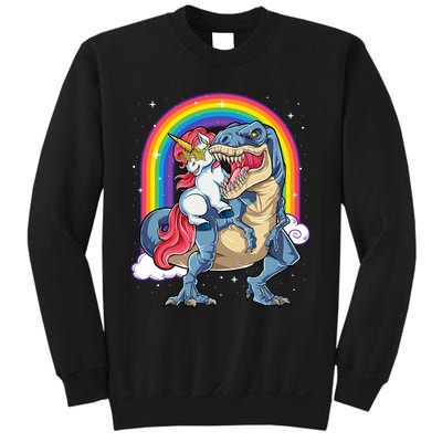 Unicorn Riding T Rex Dinosaur Rainbow Sweatshirt