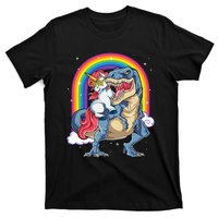 Unicorn Riding T Rex Dinosaur Rainbow T-Shirt