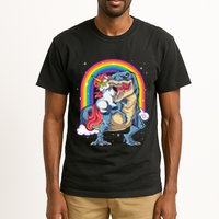 Unicorn Riding T Rex Dinosaur Rainbow Tall T-Shirt