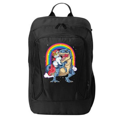 Unicorn Riding T Rex Dinosaur Rainbow City Backpack