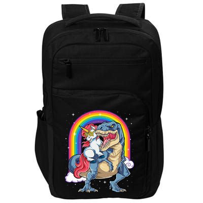 Unicorn Riding T Rex Dinosaur Rainbow Impact Tech Backpack