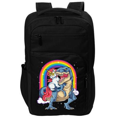 Unicorn Riding T Rex Dinosaur Rainbow Impact Tech Backpack