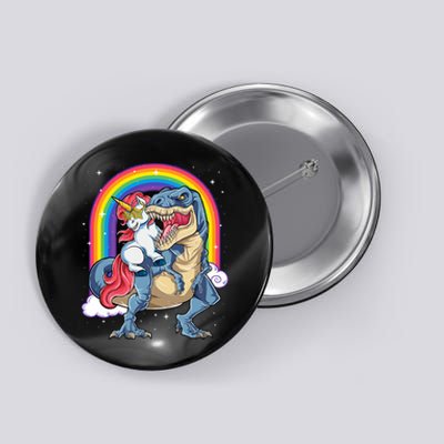 Unicorn Riding T Rex Dinosaur Rainbow Button