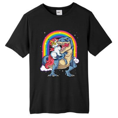 Unicorn Riding T Rex Dinosaur Rainbow Tall Fusion ChromaSoft Performance T-Shirt