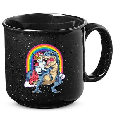 Unicorn Riding T Rex Dinosaur Rainbow 15oz Campfire Ceramic Mug