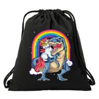 Unicorn Riding T Rex Dinosaur Rainbow Drawstring Bag