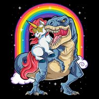 Unicorn Riding T Rex Dinosaur Rainbow Drawstring Bag