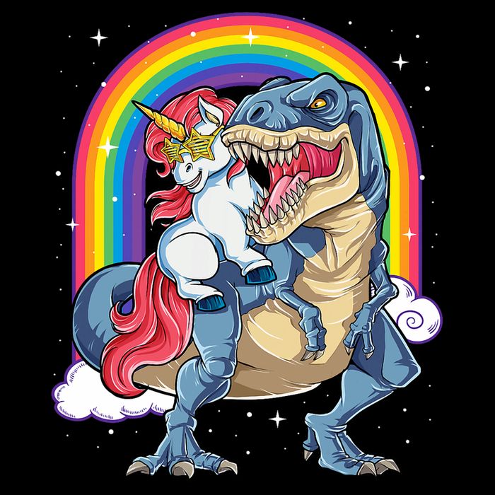 Unicorn Riding T Rex Dinosaur Rainbow Drawstring Bag