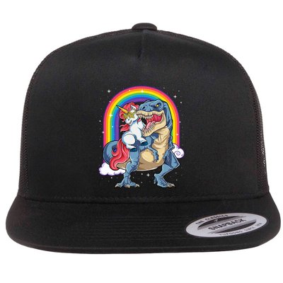 Unicorn Riding T Rex Dinosaur Rainbow Flatbill Hat