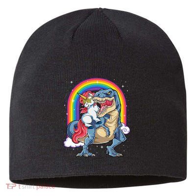 Unicorn Riding T Rex Dinosaur Rainbow Sustainable Beanie