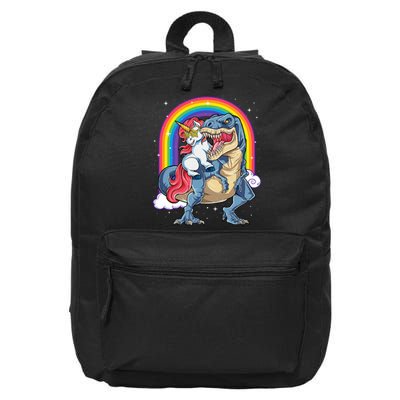 Unicorn Riding T Rex Dinosaur Rainbow 16 in Basic Backpack