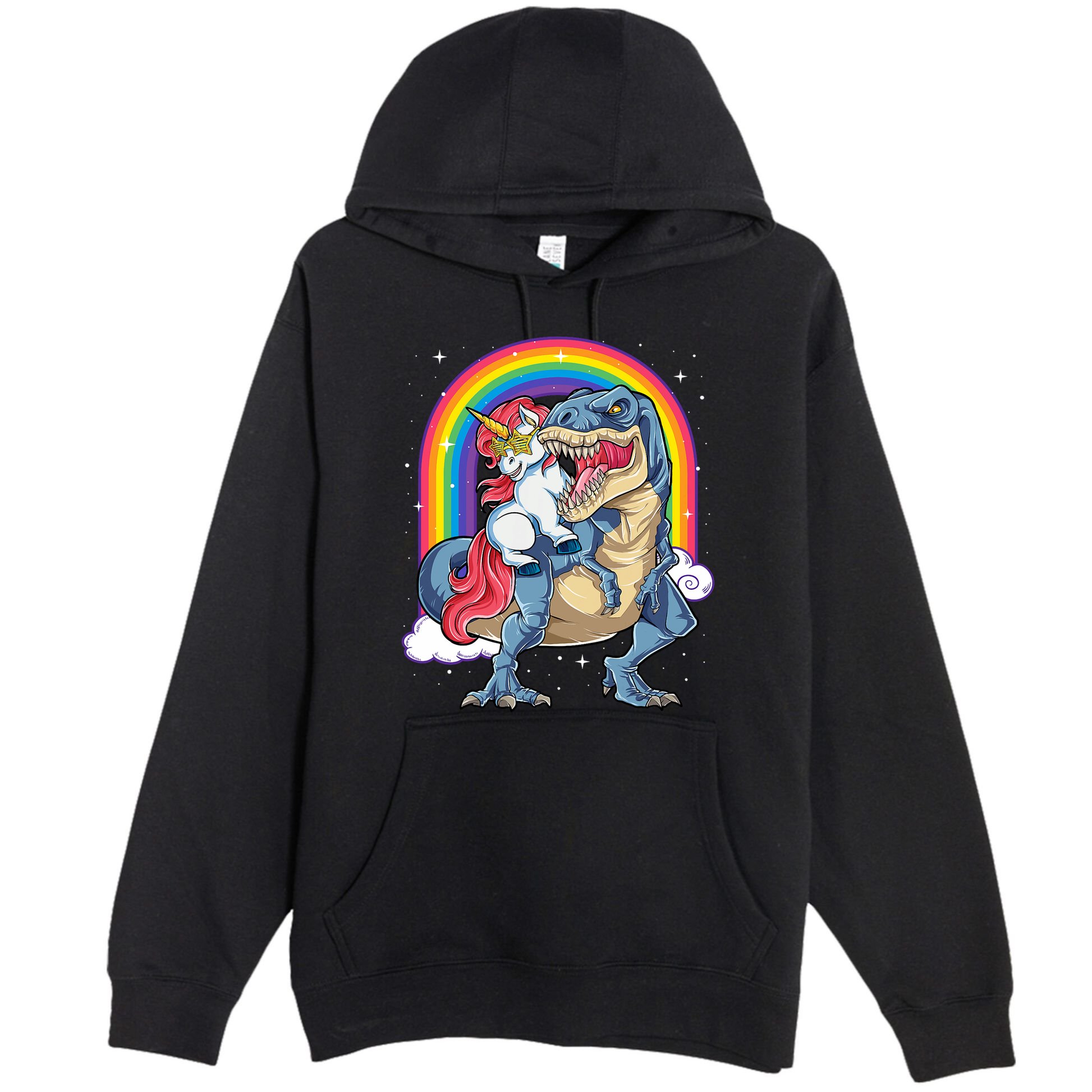 Unicorn Riding T Rex Dinosaur Rainbow Premium Pullover Hoodie