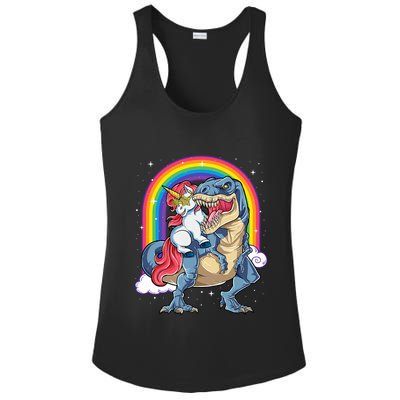 Unicorn Riding T Rex Dinosaur Rainbow Ladies PosiCharge Competitor Racerback Tank