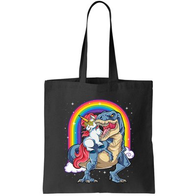 Unicorn Riding T Rex Dinosaur Rainbow Bag