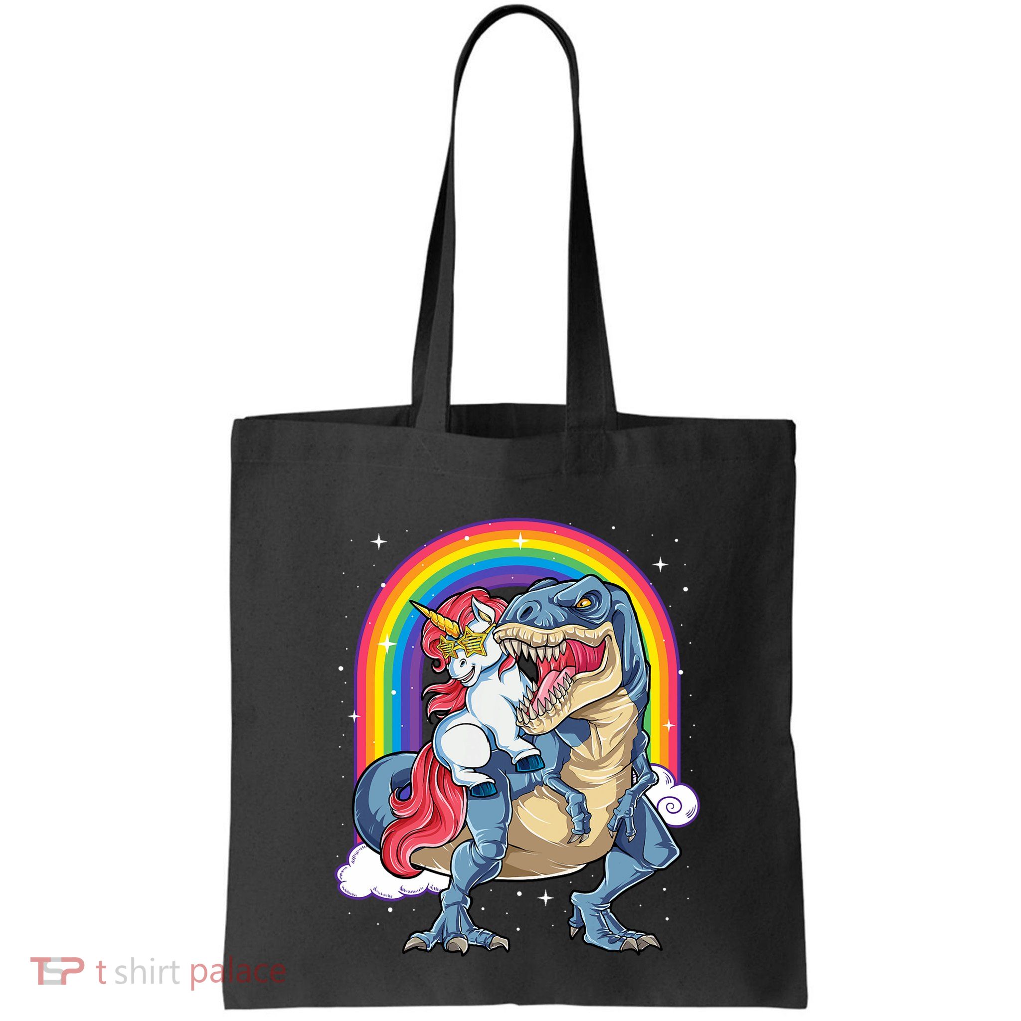 Unicorn Riding T Rex Dinosaur Rainbow Bag