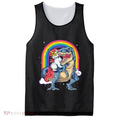 Unicorn Riding T Rex Dinosaur Rainbow Mesh Reversible Basketball Jersey Tank