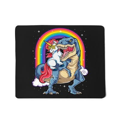 Unicorn Riding T Rex Dinosaur Rainbow Mousepad