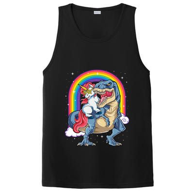 Unicorn Riding T Rex Dinosaur Rainbow PosiCharge Competitor Tank