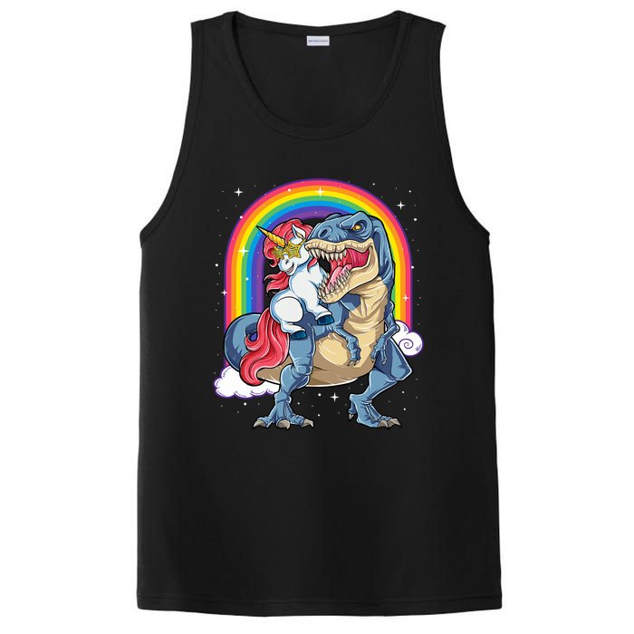 Unicorn Riding T Rex Dinosaur Rainbow PosiCharge Competitor Tank