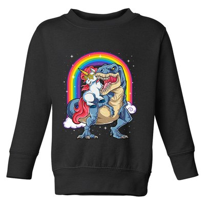 Unicorn Riding T Rex Dinosaur Rainbow Toddler Sweatshirt