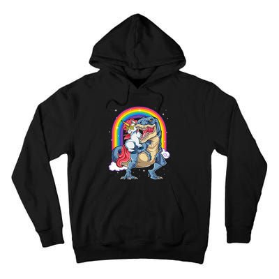 Unicorn Riding T Rex Dinosaur Rainbow Tall Hoodie