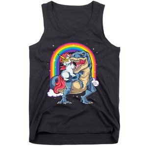 Unicorn Riding T Rex Dinosaur Rainbow Tank Top