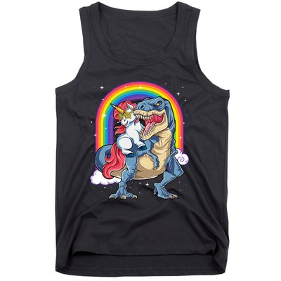 Unicorn Riding T Rex Dinosaur Rainbow Tank Top