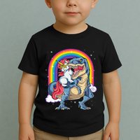 Unicorn Riding T Rex Dinosaur Rainbow Toddler T-Shirt